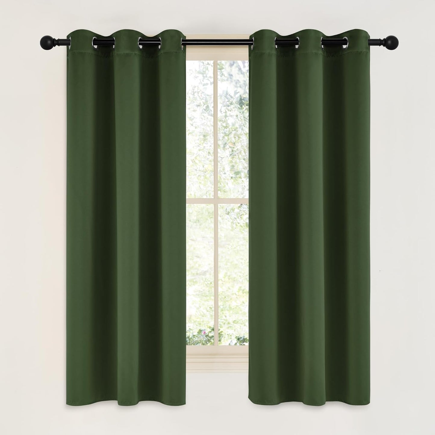 NICETOWN Dark Green Blackout Curtains - Noise Reducing Faux Silk Drapes | 42" x 63", 2 Panels for Small Windows