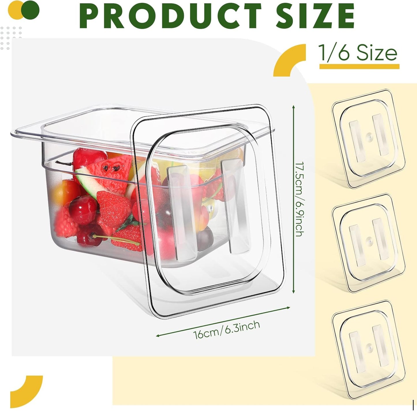 Skiennix Polycarbonate Food Pan Lids - Durable Clear Covers with Handle | 1/6 Size 6.9 x 6.3 Inch