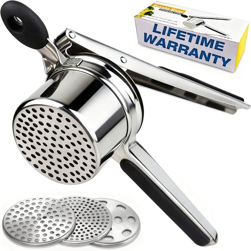 AIDOIT Potato Ricer - Heavy Duty Stainless Steel Masher with 3 Discs for Smooth Mashed Potatoes | 15oz