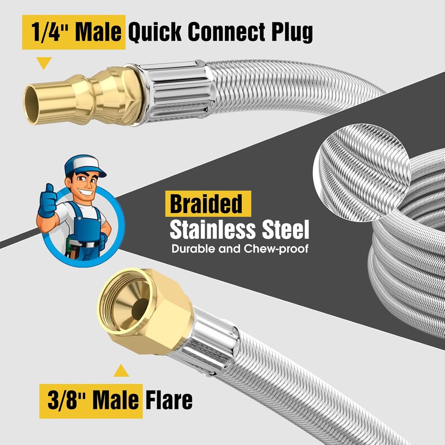 NQN 24FT Quick Connect Propane Hose - Safety Shutoff Valve for RV & Gas Grill | 1/4" Quick Disconnect
