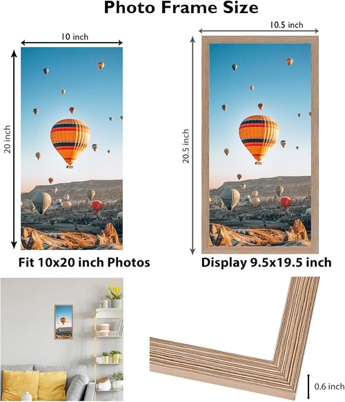 JCJMY 10x20 Rustic Brown Picture Frame - Wall Mounting Horizontally or Vertically | Shatter-Resistant Plexiglass