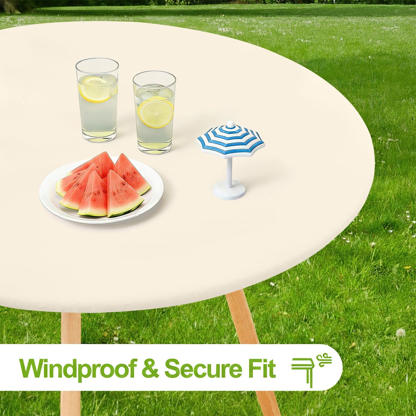 Smiry Round Spandex Tablecloth, Elastic Fitted Washable Tablecloths for 42"-50" Tables, Waterpoof Stretch Picnic Table Cover for Dining, Indoor and Outdoor, Beige