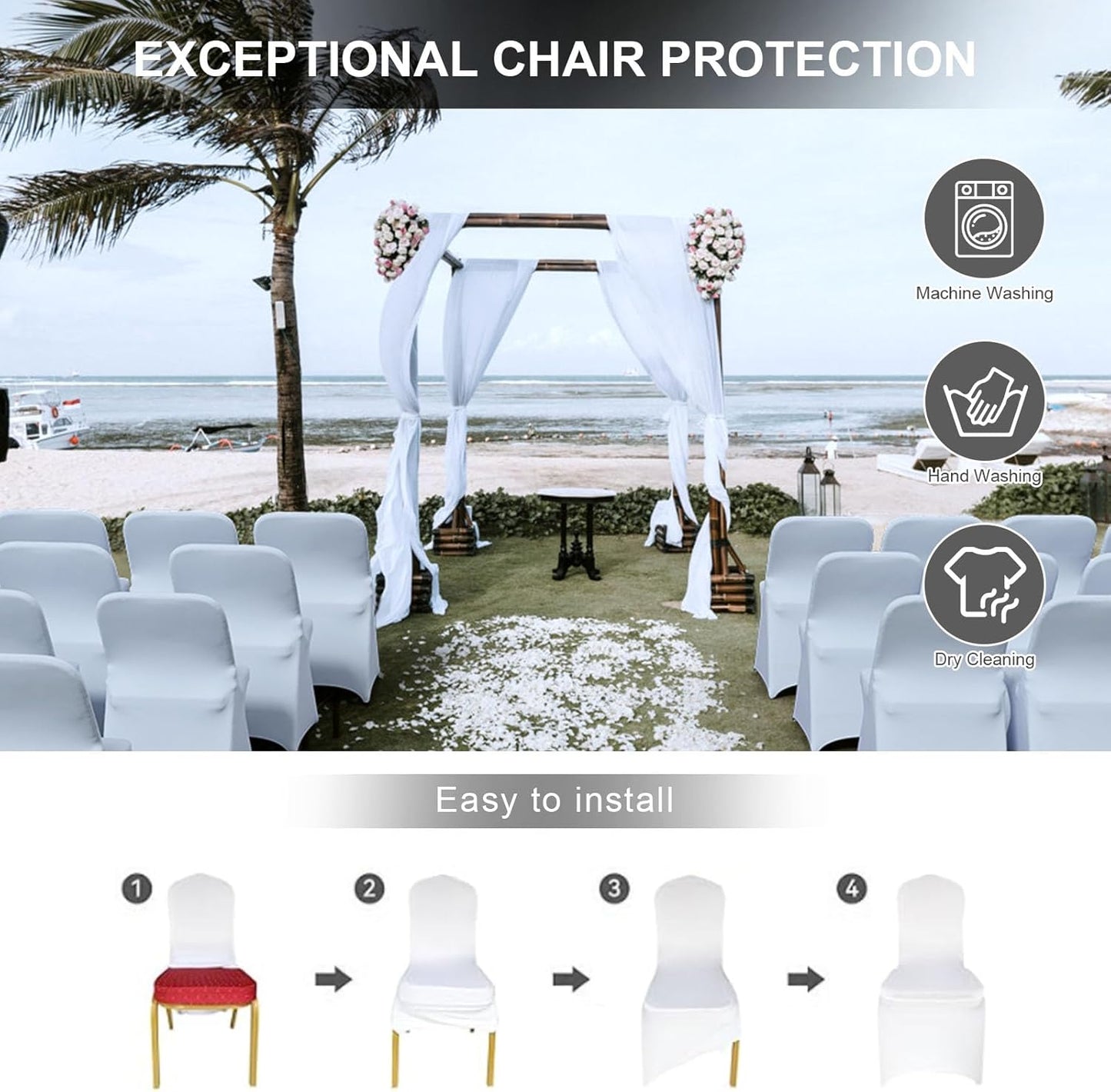Trlyc Spandex Folding Chair Covers - 100 Pcs Universal Fitted Stretchy Slipcovers for Weddings | White