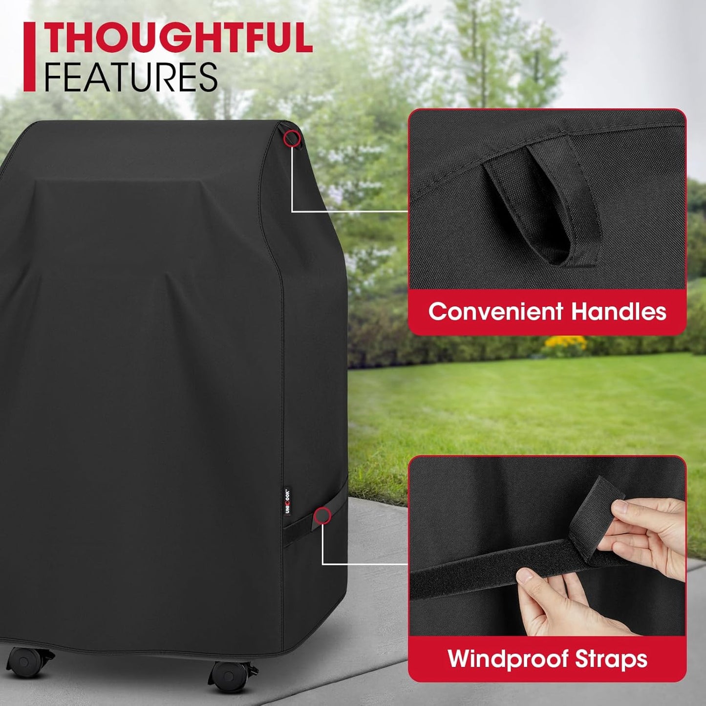 Unicook 32-Inch Heavy Duty Waterproof Grill Cover - Fits Weber, Char-Broil & Nexgrill with Side Handles