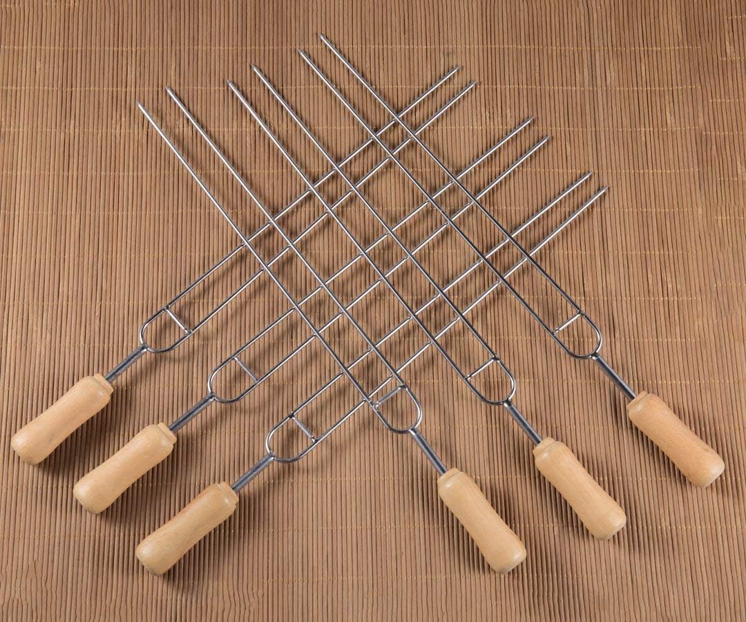 IMEEA 15.3-Inch Double Prong Stainless Steel Kabob Skewers for Grilling BBQ Kebabs Skewers with Wooden Handle Reusable Shish Kebab Forks for Meat, Vegetables, Shrimp