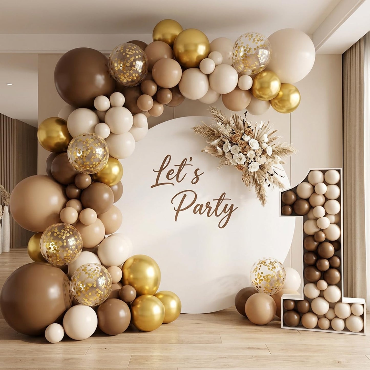 RUBFAC Brown Balloon Garland Arch Kit 129pcs Different Sizes Pack of 18 12 10 5 Inch, Latex Light Brown Coffee Sand White Cream Beige Confetti Gold Balloon Garland Arch Kit for Neutral Boho Bear