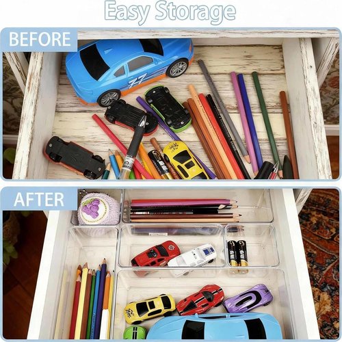 25-Piece Clear Plastic Drawer Organizer Set - Versatile Non-Slip Storage Bins & Trays for Bathroom, Kitchen, Office & Bedroom