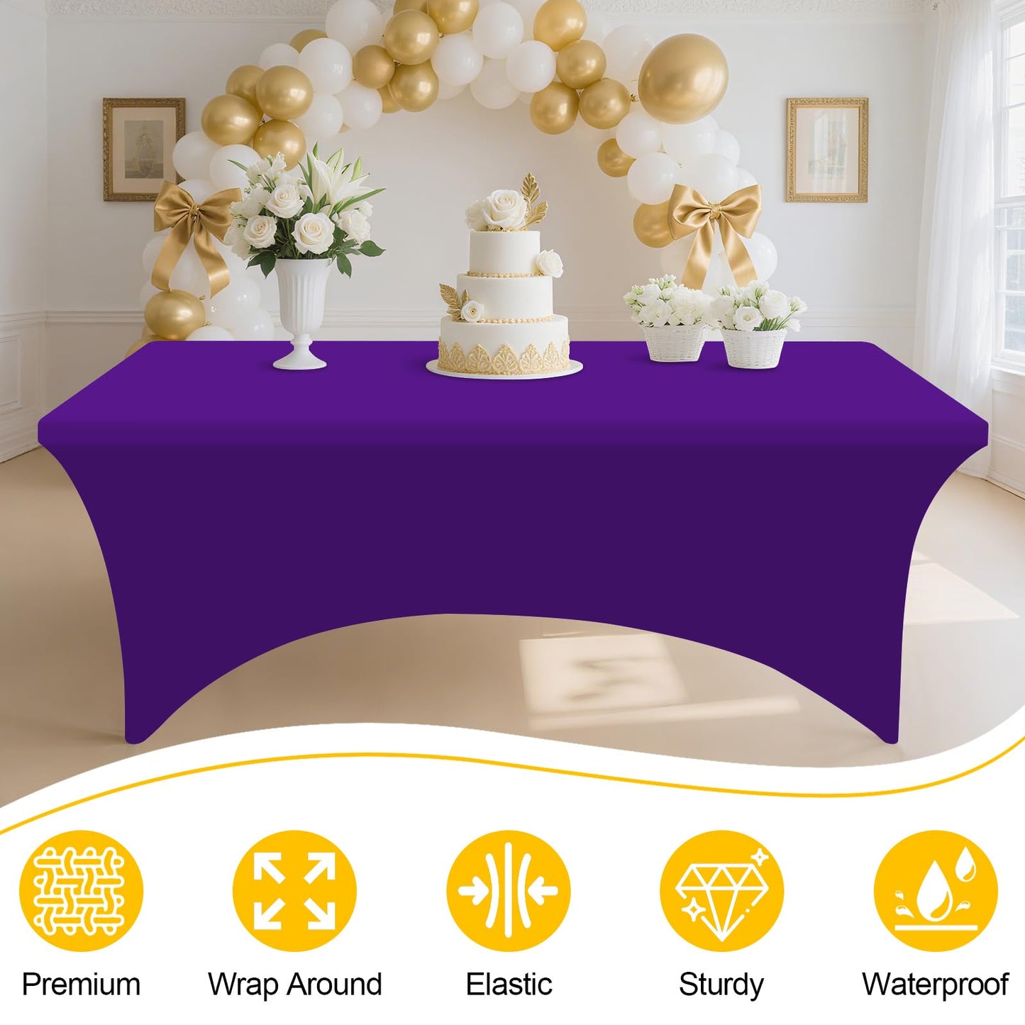 Smiry 2 Pack Spandex Table Cloth 8FT, Elastic Fitted Stretch Tablecloths for Rectangle Tables, Washable Table Cover for Outdoor, Wedding, Banquet & Parties (Purple, 96Lx30Wx30H Inch)