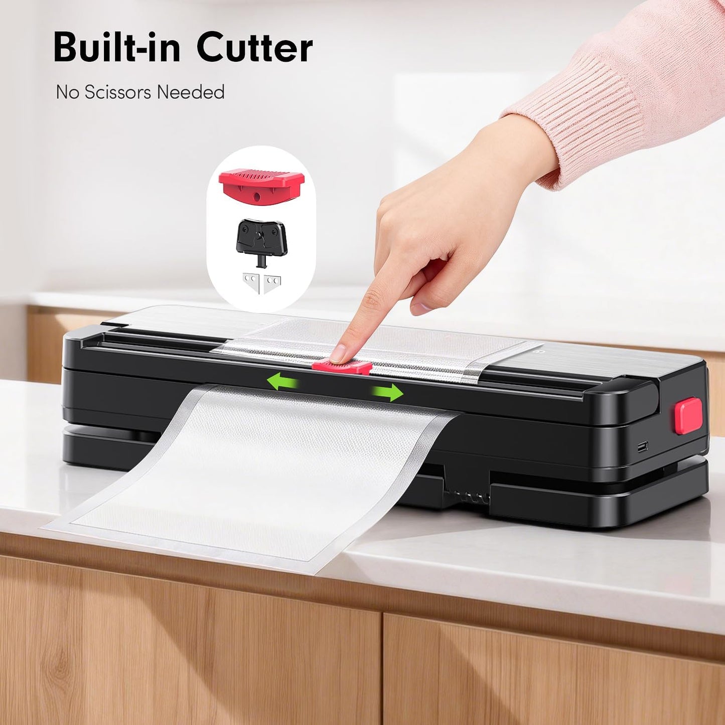 Skiennix Portable Vacuum Sealer - 75kPa Suction for Food Storage | 4000mAh Rechargeable Battery, Dry & Moist Modes