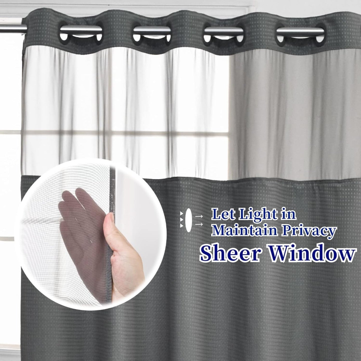 Skiennix Waffle Weave Shower Curtain - Hotel Grade Waterproof with Snap-In Liner | Heavy Duty 71" x 74" - Grey
