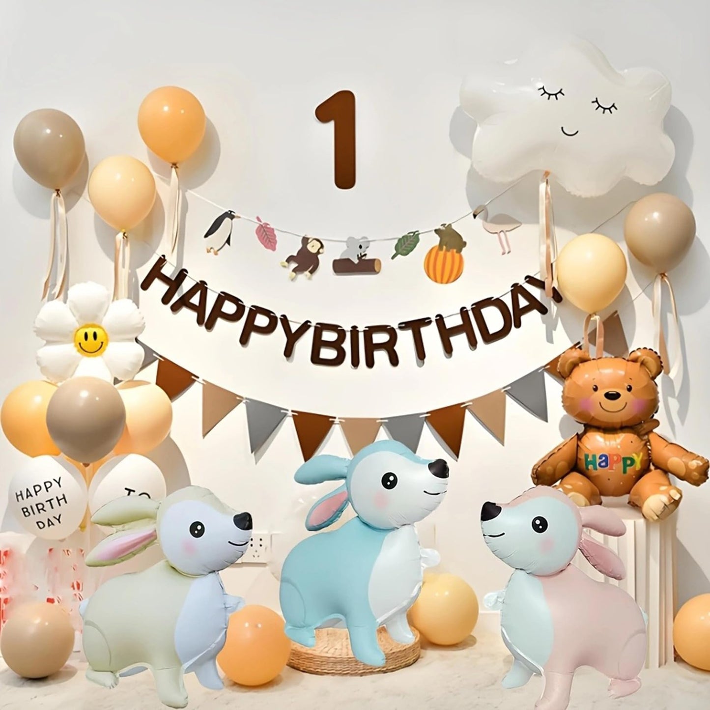 Bunny Standing Beige Foil Balloon,23in Cream White Rabbit Balloons Decorations for Animals Theme Birthday Party, Baby Shower, Gender Reveal,Easter Balloons,Set of 2（Nude,Pink）