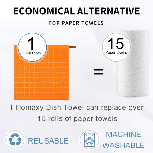 Homaxy 100% Cotton Terry Kitchen Dish Cloths, Ultra Soft and Absorbent Dish Towels for Kitchen, Perfect for Drying and Washing Dishes, 12 Pack, 12 x 12 Inches, Orange