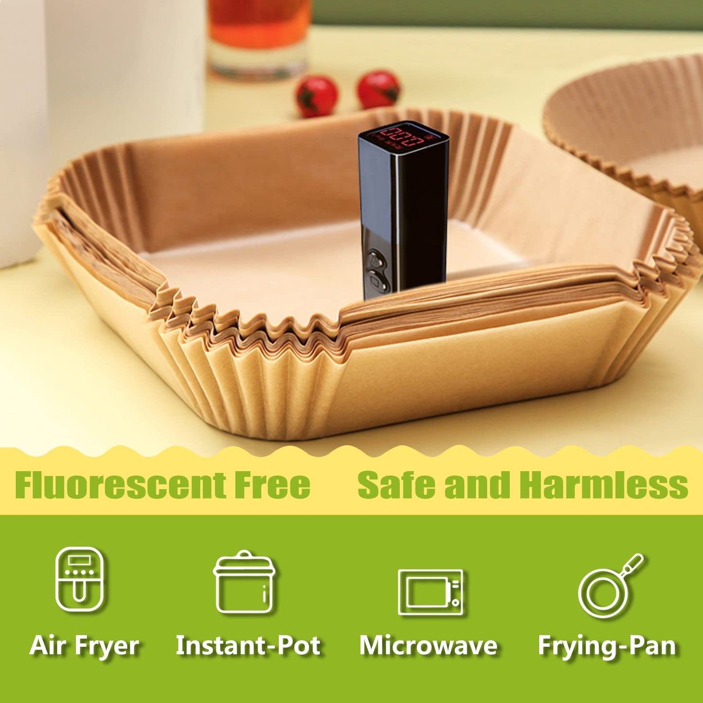 Air Fryer Liners Square for COSORI Air Fryer 6Qt and Ninja AF141, 150Pcs 9 Inch Large Air Fryer Paper Liners for 5-8QT Basket, Non-stick Parchment Paper Pads Oil Resistant