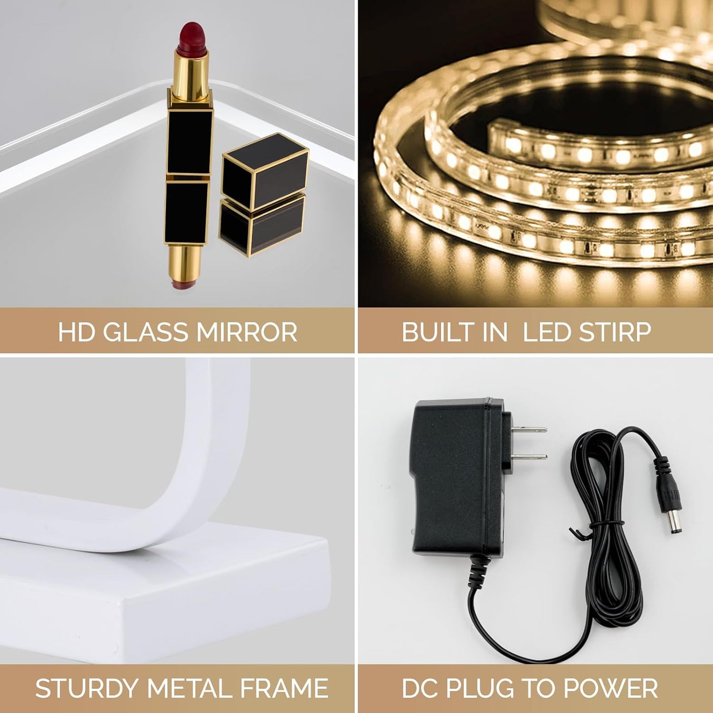 Vanity Mirror with Lights, 12"×15.5" LED Makeup Mirror with Lights, Lighted Makeup Mirror for Bedroom Tabletop, Smart Touch Control, Dimmable 3 Modes Light, 360° Rotation (White)