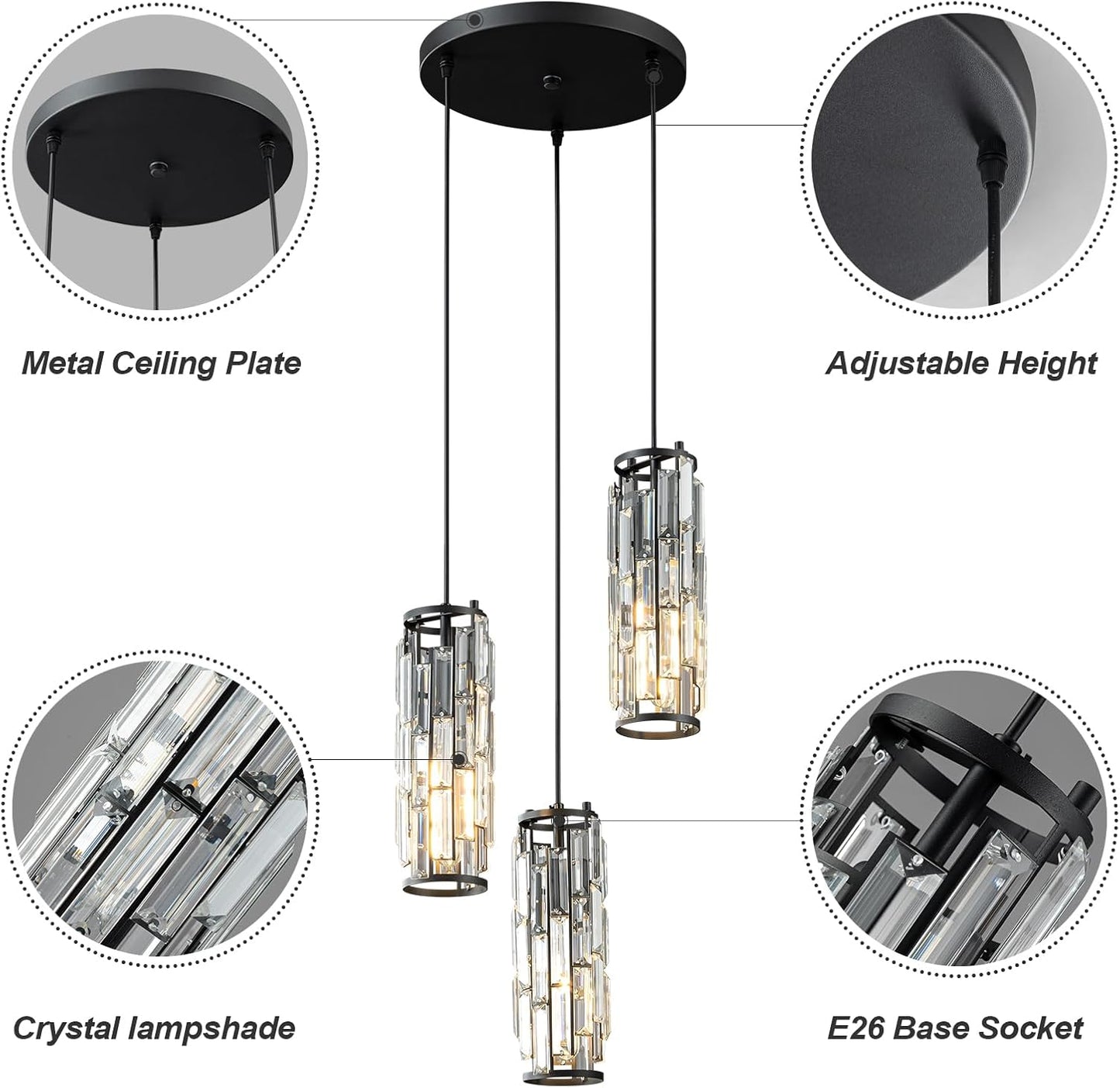 Pendant Lights Modern Pendant Lights Kitchen Island Gold Pendant Light Fixture Mini Crystal Chandelier Lighting for Kitchen Island Dinning Room Bedroom Sink (Gold 3-Light)