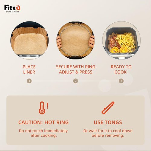 Air Fryer Liners - 8 Inch Square Disposable Parchment Paper | 200 Pcs Non-Stick with Safety Ring
