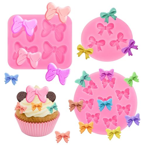 3 Pcs Bow Silicone Mold Fondant Bow Mold Chocolate Candy Cake Pop Molds Bow Molds for Cake Decorating, DIY Desserts, Fondant,Clay