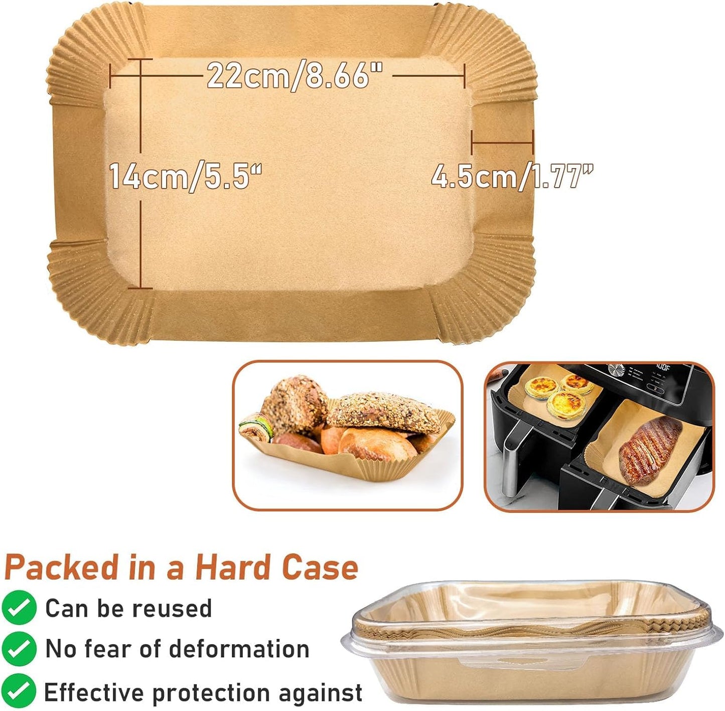 KDSOM Air Fryer Liners Disposable for Ninja Air Fryer, 100 Pcs Non-Stick Parchment Paper - Oil-proof (22x14.5cm), Brown
