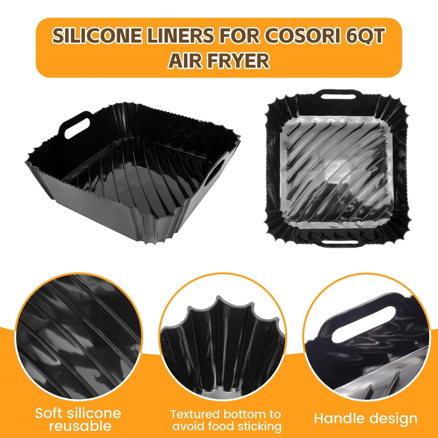 Silicone Air Fryer Liner Accessories for COSORI TurboBlaze 6Qt Air Fryer 9-in-1, Compact & Large 6-Qt, Fast Turbo Modes, Dishwasher Safe Airfryer Accessories Silicone Liners for CAF-DC601
