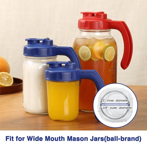 2 Pack Wide Mouth Mason Jar Lids with Handle, Airtight & Leak-proof Seal, Easy Pouring Spout, Turns your Mason Jar into Pitcher, Silicone Seal Gasket, Jars not included