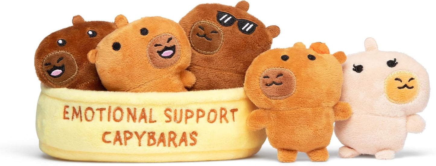 Relatable Emotional Support Capybaras - Cuddly Plush Toy Set with 5 Capybaras & Carrying Basket