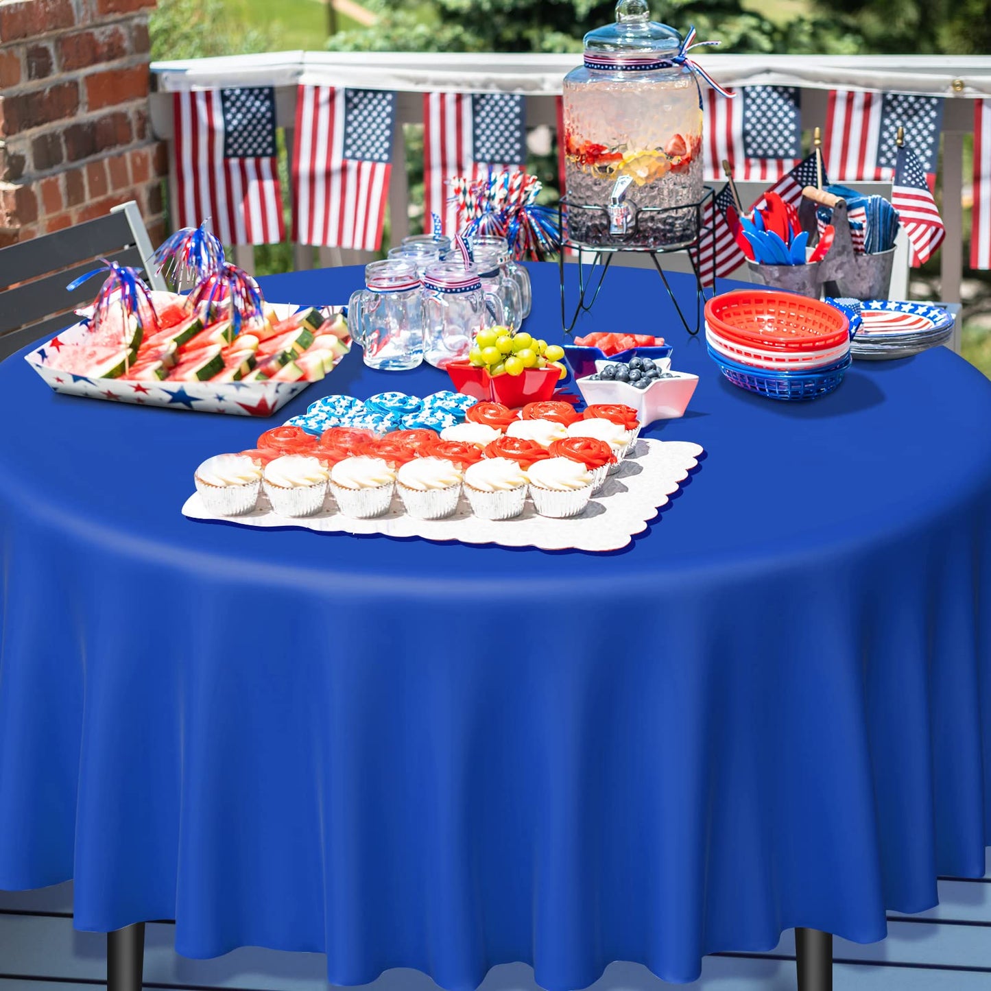 MASHAN 12 Pack 4th of July Plastic Tablecloth, Red White and Blue Patriotic Disposable Tablecloth,Round Table Cover for Independence Day Memorial Day Veterans Day 250 Anniversary Decorations, 84 Inch