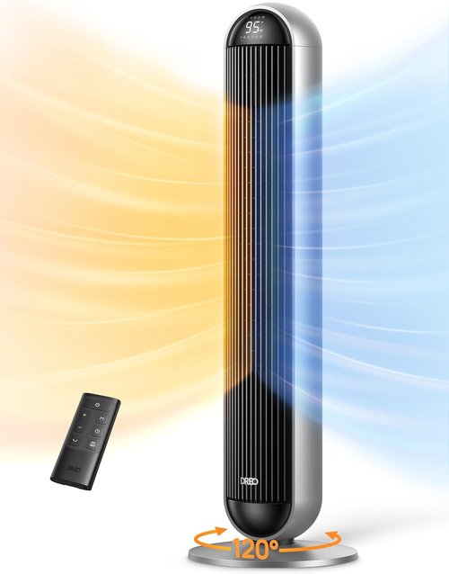 DREO Tower Fan & Heater Combo - 42 Inch, 120° Oscillation, 17 Levels, 6 Modes, Quiet Remote Control | Silver