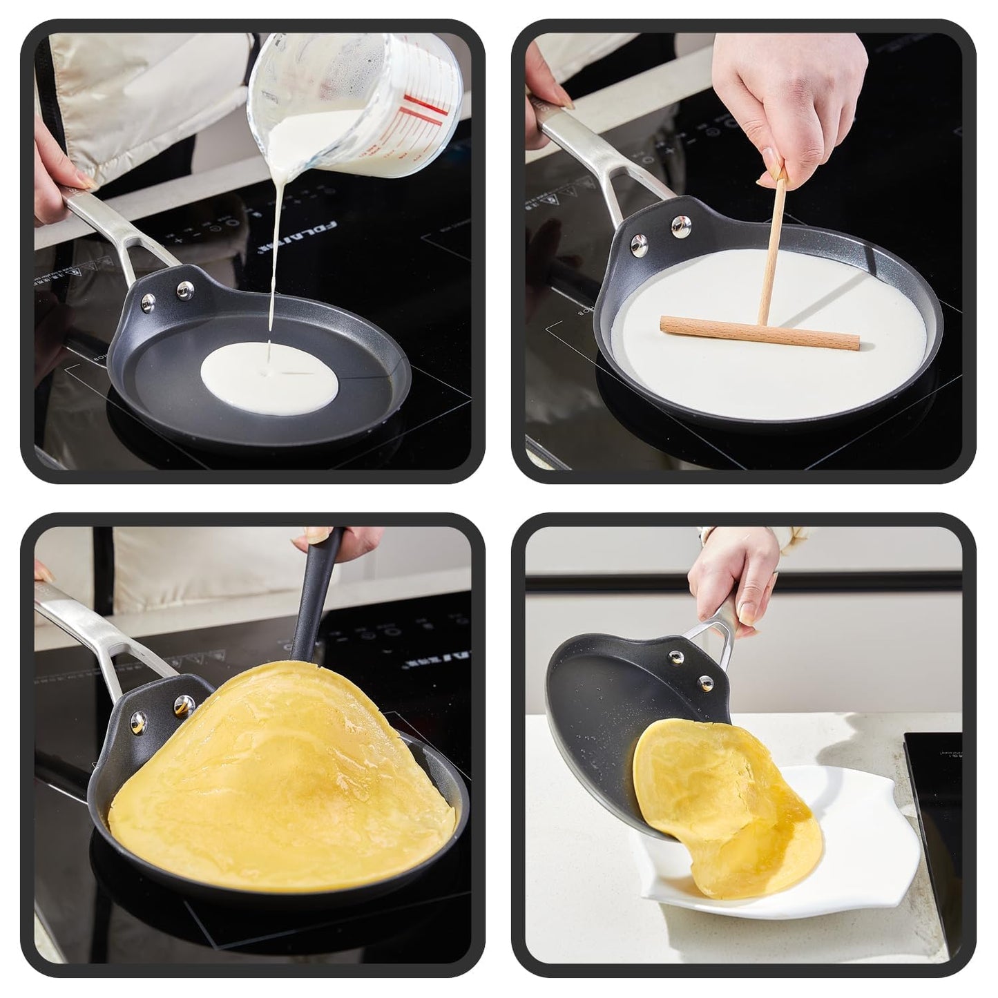 MsMk 11 inch Nonstick Crepe Pan, Titanium and Ceramic Nonstic Coating Flat Skillet Dosa Tawa Tortilla Pan, Large Pancake with Stay-Cool Handle, Induction Compatible, PFOA Free