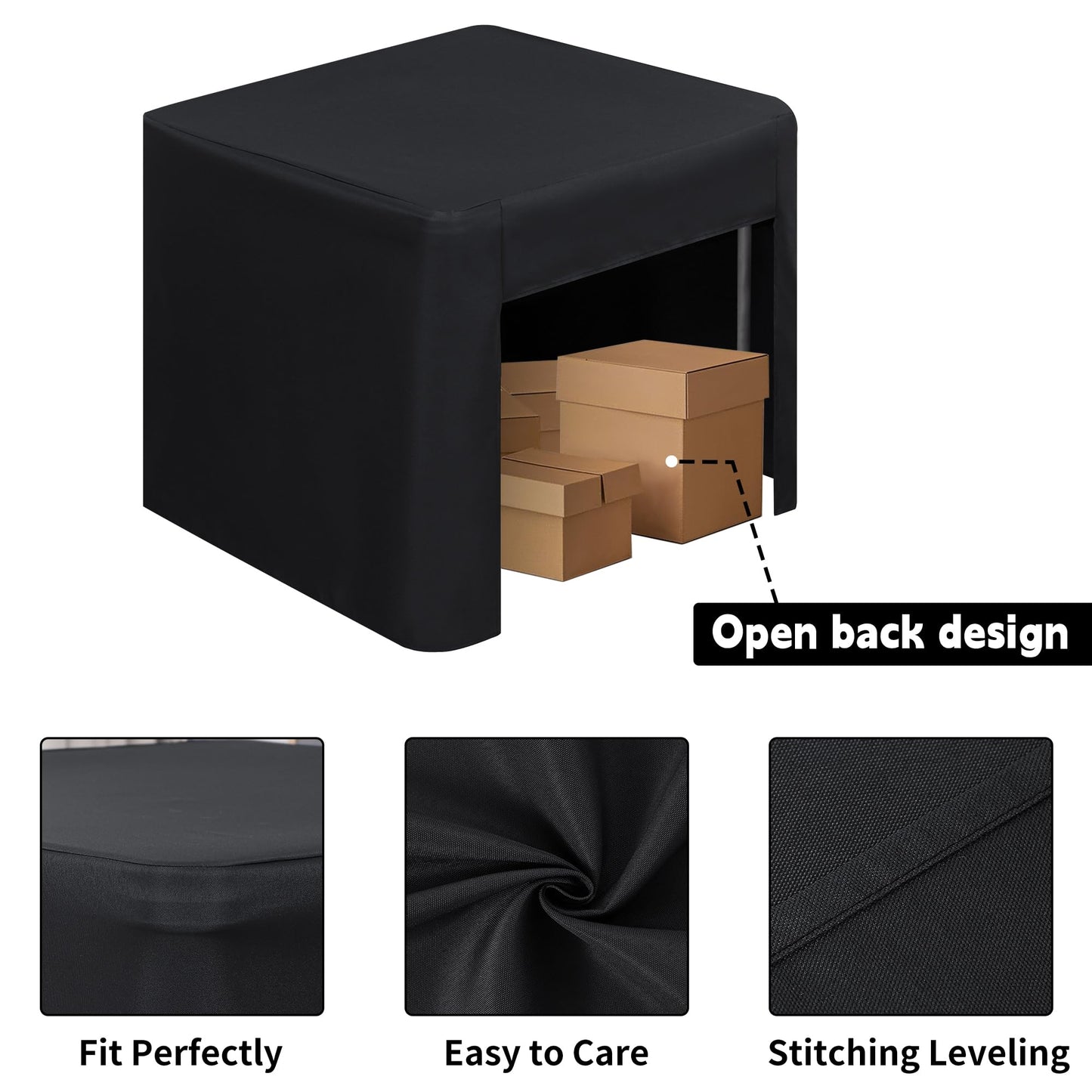 TC LUDUAN 34 x 34 inch Square Fitted Open Back Tablecloth for Folding Table Washable Polyester Table Cover for Trade Show Wedding Party Picnic Outdoor Events Black