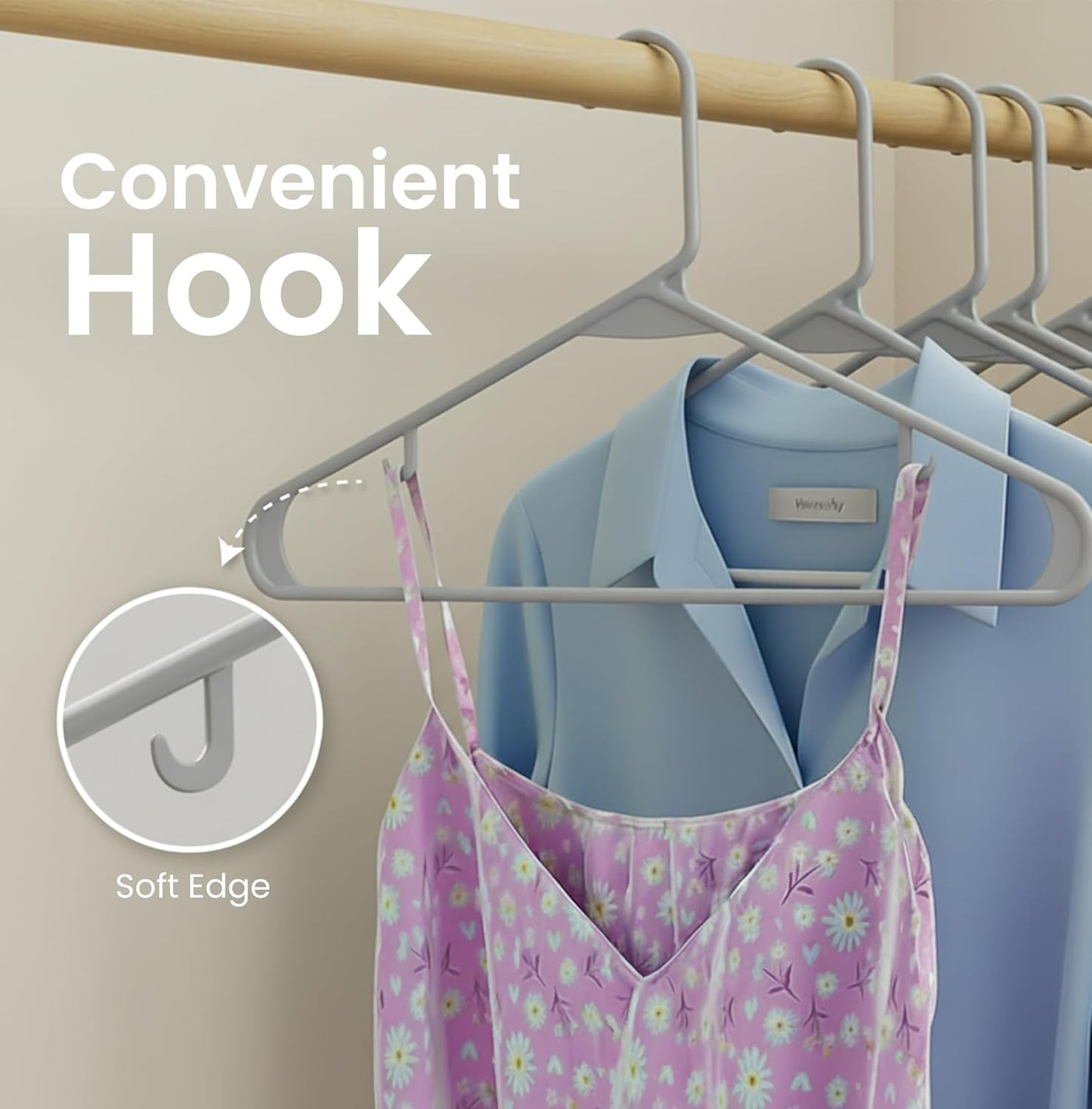 Utopia Home Plastic Hangers - Durable Space-Saving Clothes Hangers with Hooks | 30 Pack in Grey