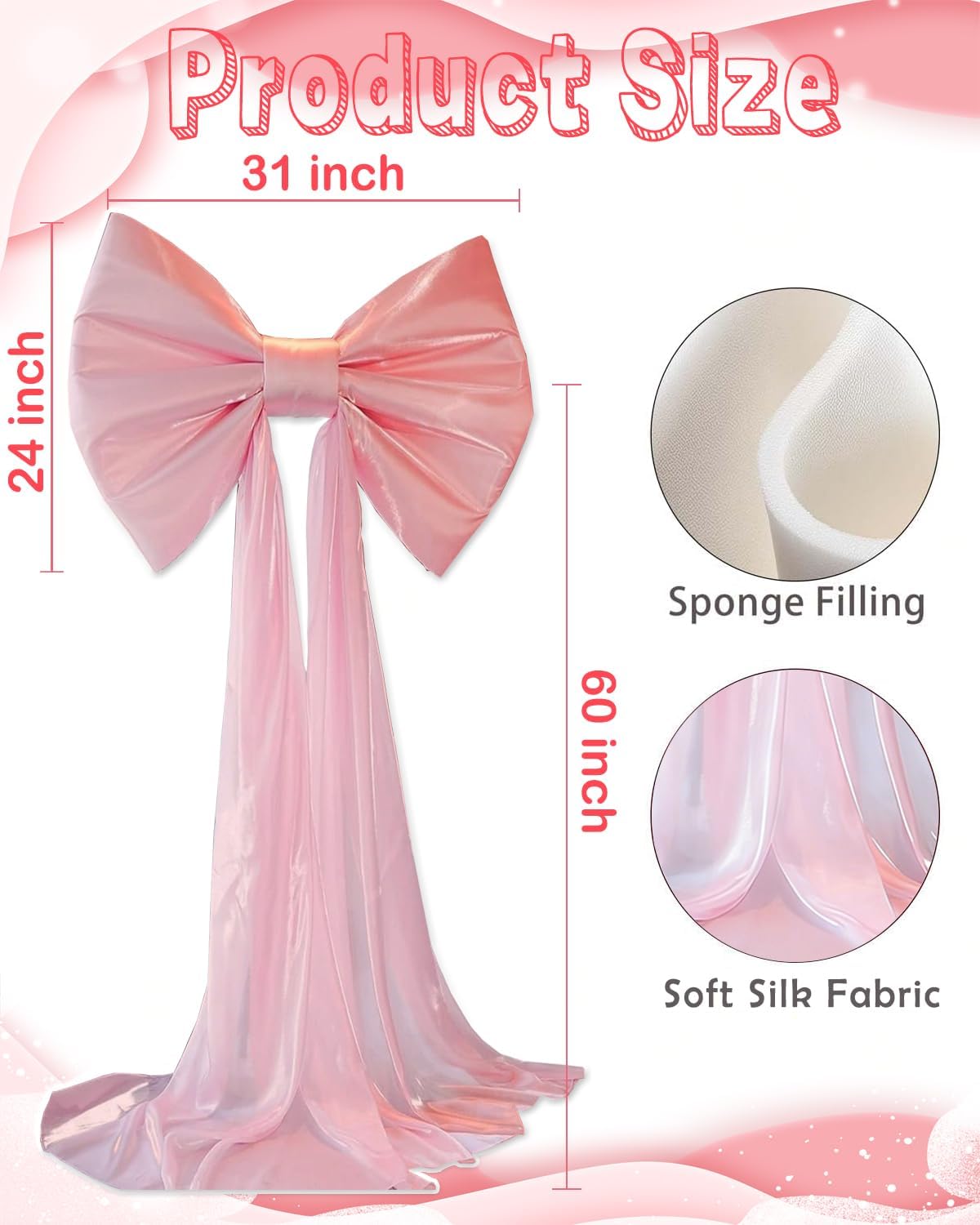 Skiennix Large Pink Bow Birthday Decorations - 31'' x 60'' Themed Backdrop for Weddings, Showers & Events
