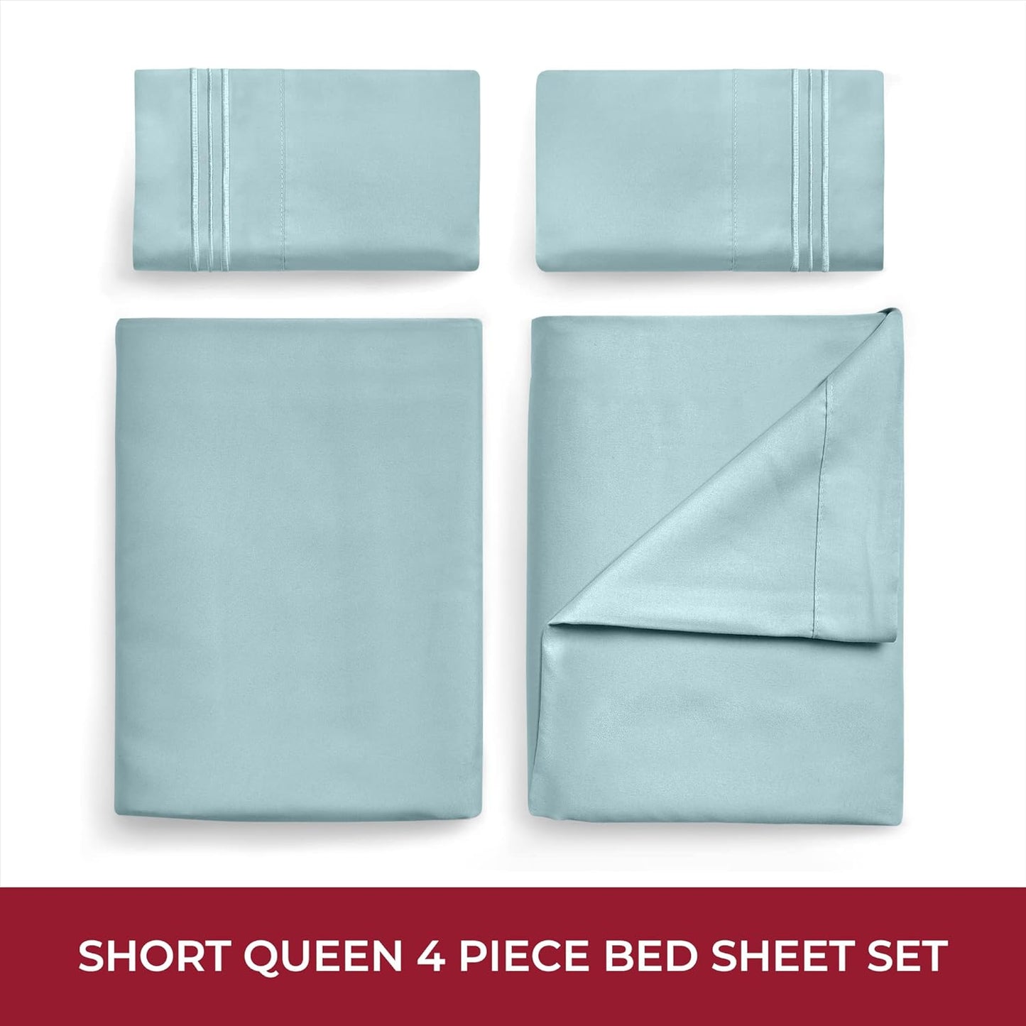 Mellanni RV Short Queen Sheets - Hotel Luxury Bedding Set | Extra Soft & Cooling - Deep Pocket, Spa Blue