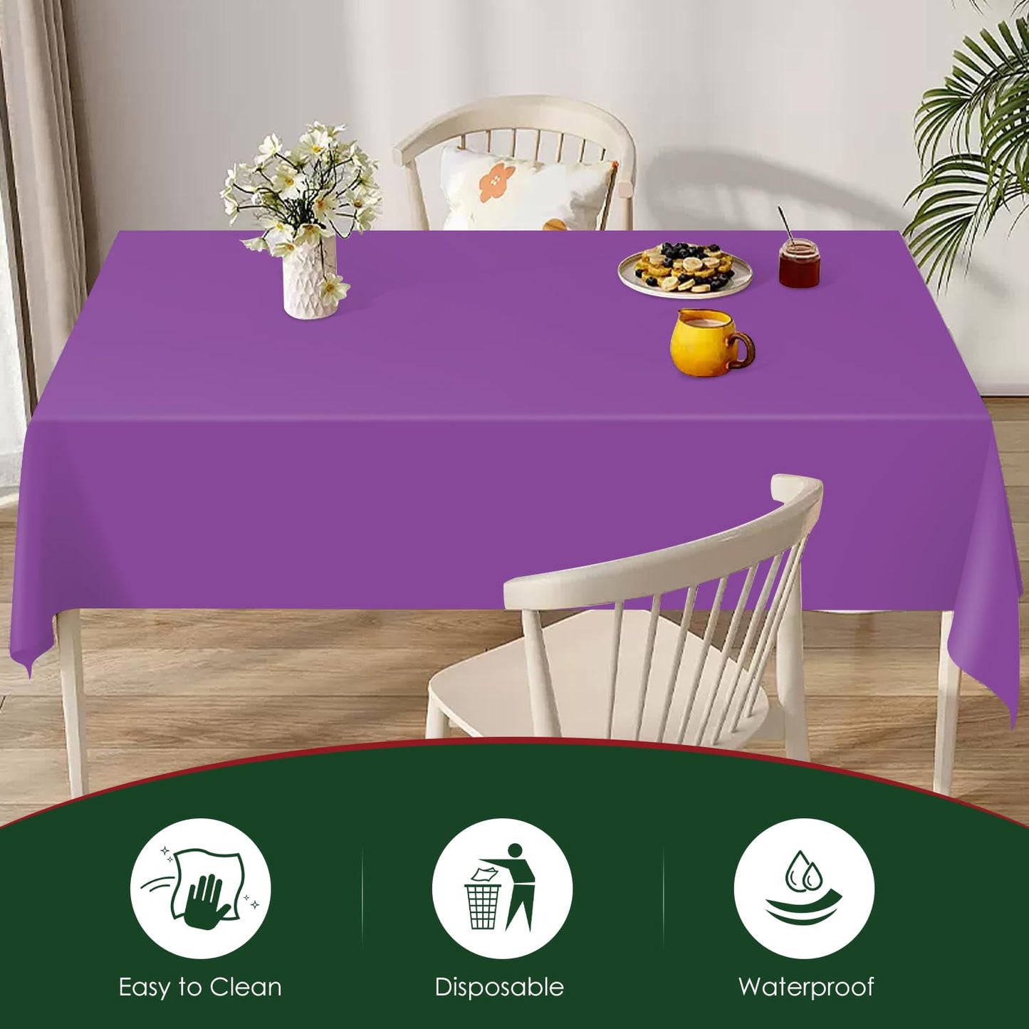 Xnluothsk Purple 5 Pack 54 x 108 Inch Plastic Tablecloth Disposable Tablecloth for Rectangle Table, Party Plastic Table Cloth