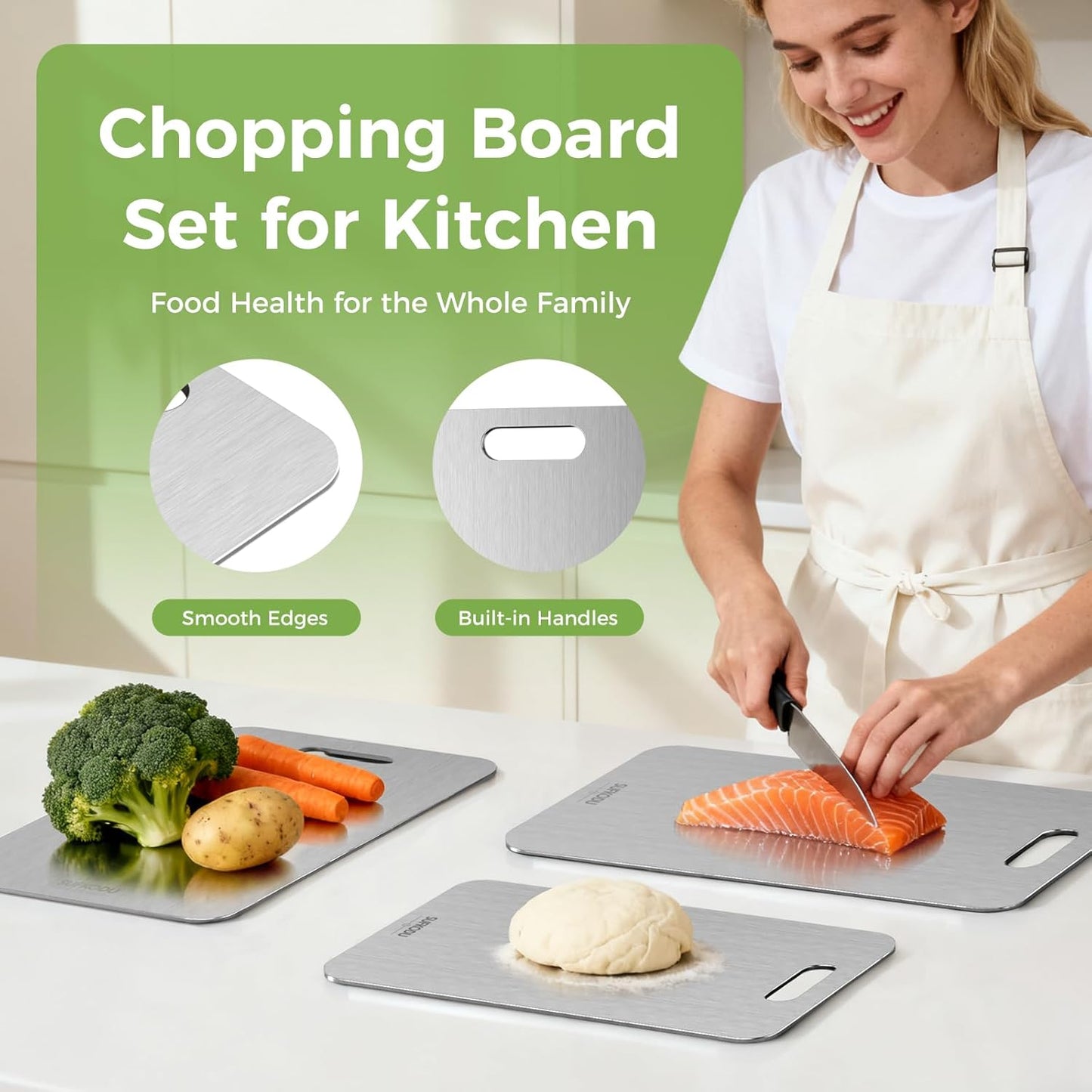 Titanium Cutting Board - 100% Pure Titanium, Double-Sided Design, Non-Toxic & Dishwasher Safe | 13”L × 8”W