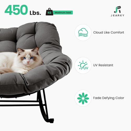 JEAREY Oversized Outdoor Papasan Rocking Chair - Comfy Egg Chair for Patio, Garden & Living Room - Grey