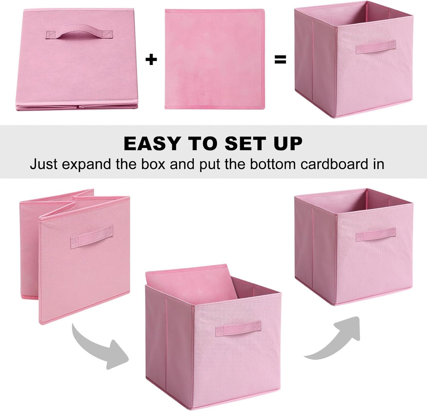 Skiennix Fabric Storage Bins - 6 Pack Collapsible Cube Organizers for Closet & Living Space | Foldable with Handles (Pink, 11 Inch)
