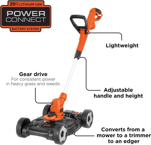 BLACK+DECKER 3-in-1 String Trimmer, Edger & Lawn Mower - 6.5-Amp, 12-Inch, Corded Power Tool