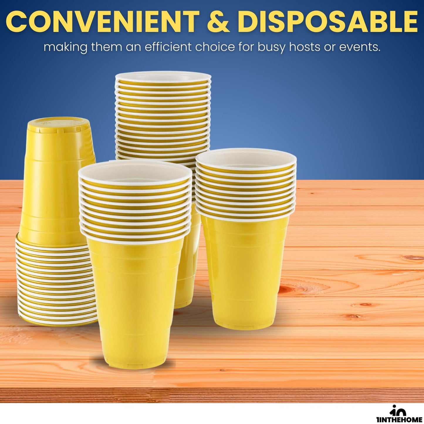 1InTheHome Yellow Plastic Party Cups, 16 Oz Disposable Drinking Cups, 50 Pack