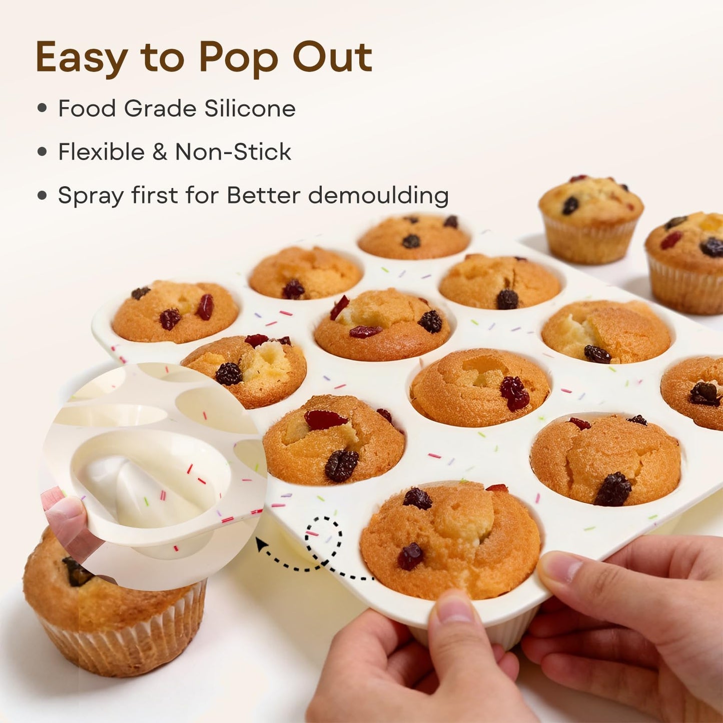 Ruinovate Silicone Muffin Pans for Baking Nonstick 2 Pcs, 12 Cup Regular Cupcake Pan, Food-Grade Silicone Baking Molds for Cupcakes, Egg Bites, Freezer, White