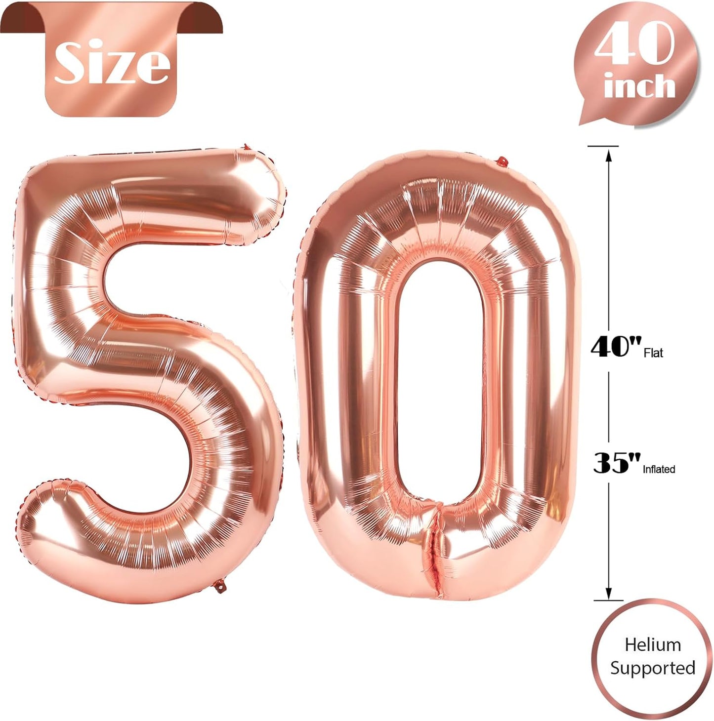 Rose Gold Number 50 Balloon - 40 Inch 50th Birthday Decorations for Men & Women