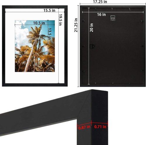 Frametory 16x20 Black Picture Frame - Display 11x14 Photos with Mat - High Definition Glass & Wide Molding