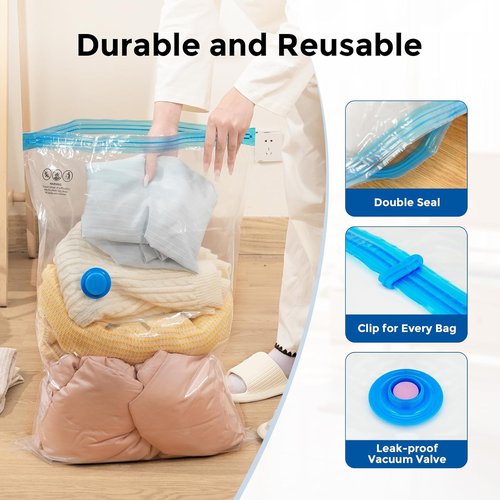 ETENWOLF Vacuum Storage Bags - 20 Pack with Rechargeable Wireless Pump | Space Saver for Clothes & Travel