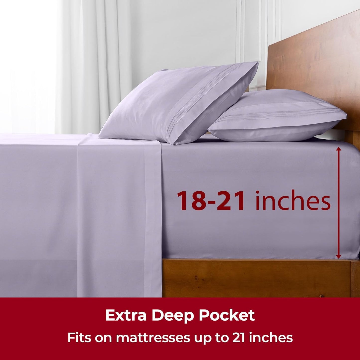 Mellanni Extra Deep King Sheets - 4 PC Hotel Luxury Bedding Set - Ultra Soft, Cooling, Stain Resistant (King, Lavender)