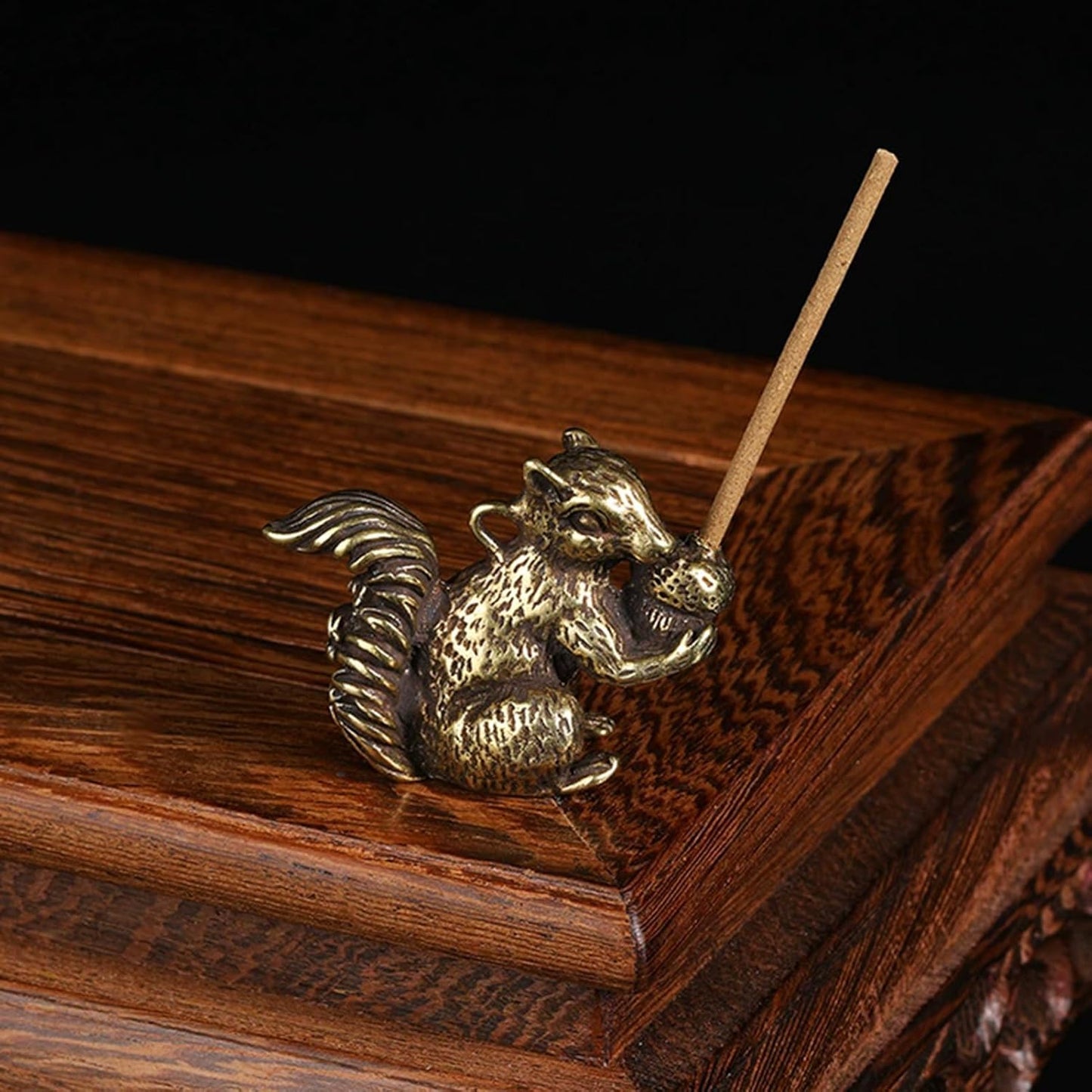 Skiennix Brass Squirrel Figurines - Antique Bronze Incense Holders | 2-Piece Set, 1.6x1.2x0.6in