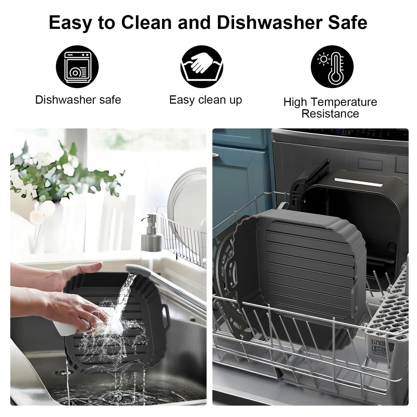 PINTAUR Square Silicone Air Fryer Liners 2 Pack, Compatible with Ninja AF141 181, 8.5 Inch Air Fryer Liners for COSORI 5-6.5 QT, Reusable Silicone Basket, Air Fryer Accessories