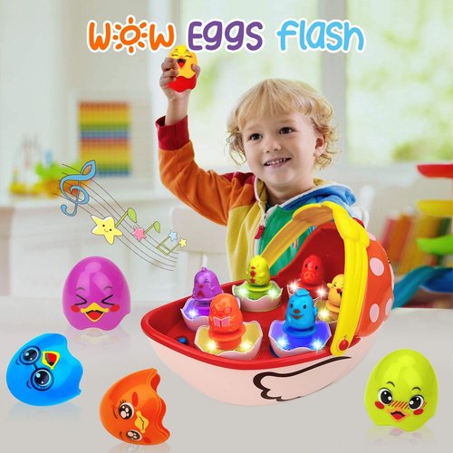 Easter Egg Toys Gift for Toddlers, Easter Basket Stuffers for 18 month 1 2 3 4 5+ Year Old Kids Girls Boys Baby, Large Plastic Easter Eggs Fillable, Nesting Stacking Toy Easter Hunt Party Favor