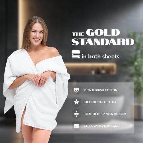 Hotel Collection White Luxury Bath Sheets - Extra Large 35x70 Inch, 700 GSM Turkish Cotton, Highly Absorbent | 2 Pack