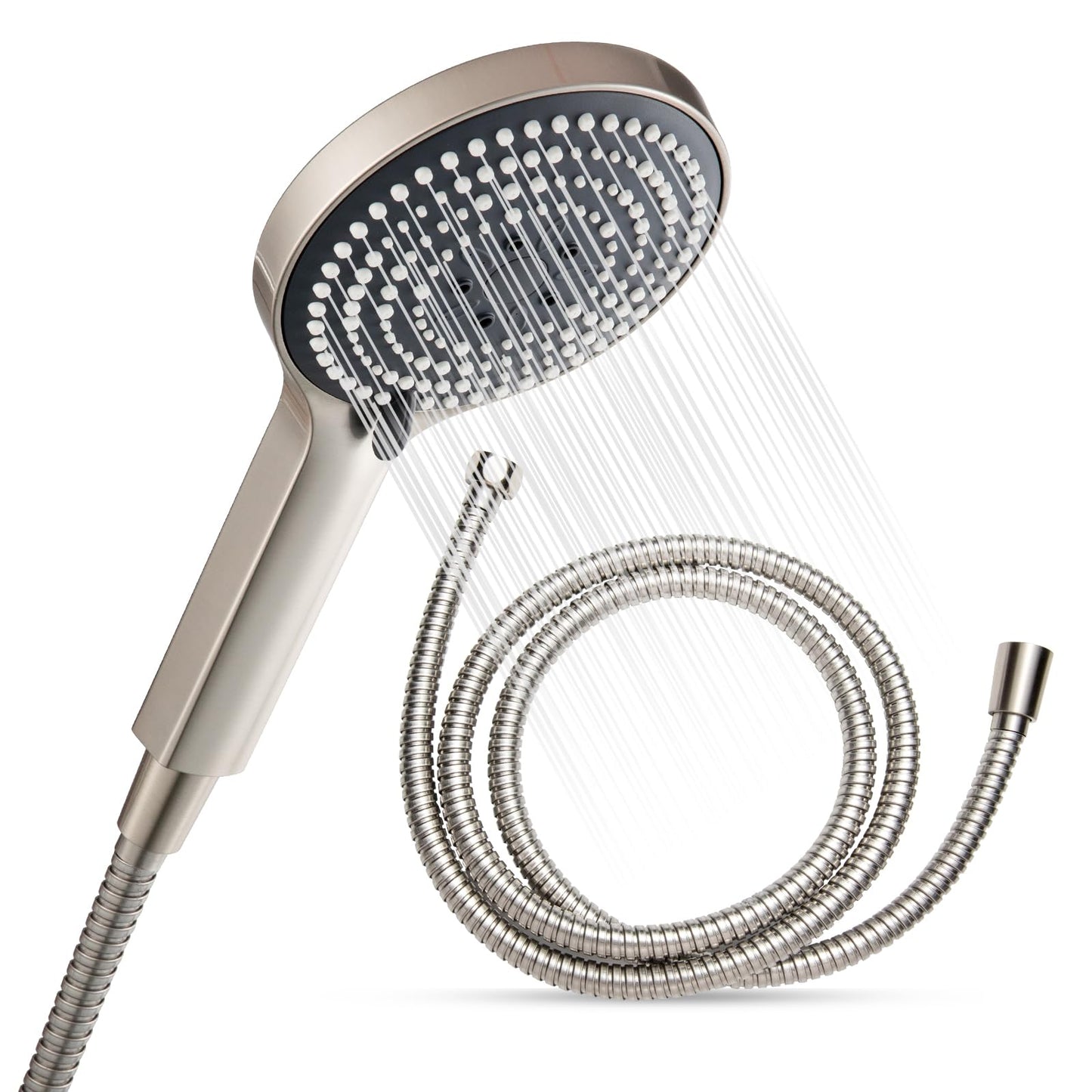 OFFO Handheld Shower Head Set, 6-Mode Brushed Nickel High Pressure Handheld Sprayer with 60" Stainless Steel Shower Hose, High Flow Large Powerful Boosting Handheld Showerhead for Low Water Pressure
