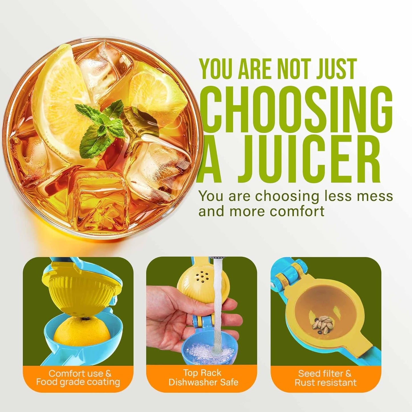 Zulay 2-In-1 Metal Lemon Squeezer - Sturdy Manual Juicer for Maximum Juice Extraction - Easy to Clean - Blue/Yellow