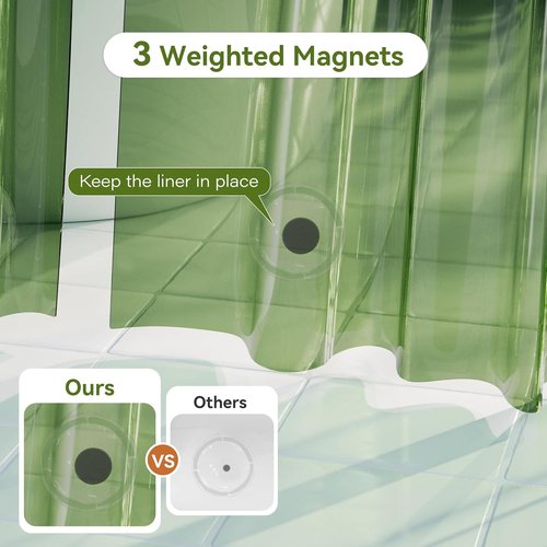Clear Green PEVA Shower Curtain Liner by [Brand Name] - Waterproof, Lightweight, 72 x 72 Inches with 3 Strong Magnets